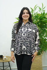 Chemise fluide imprimé baroque noir & blanc