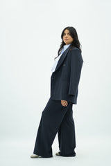 Tailleur Chic Bleu Nuit Double Boutonnage