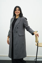 Manteau à carreaux pied-de-poule Gris