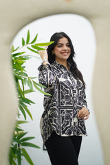 Chemise fluide imprimé baroque noir & blanc