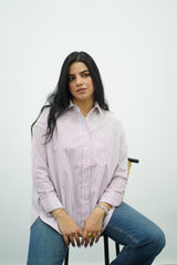 Chemise oversize rayée blanc & rouge