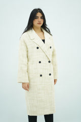 Manteau long écru texturé