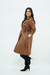 Trench coat camel en similicuir