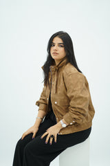 Bomber Similicuir camel Effet Vieilli