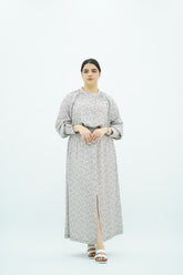 Robe à Micro-Fleurs et Manches Bouffantes