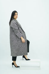 Manteau long texturé noir et blanc