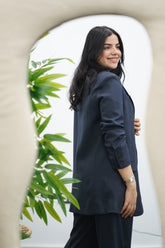 Tailleur rayé bleu nuit