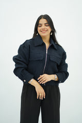 Bomber Bleu marine en tweed