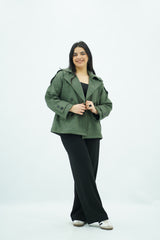 Trench court Vert en faux Daim