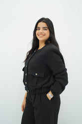 Bomber Noir en Tweed Bouclé