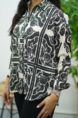 Chemise fluide imprimé baroque noir & blanc
