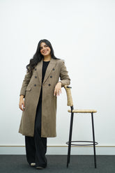 Manteau à carreaux pied-de-poule Beige