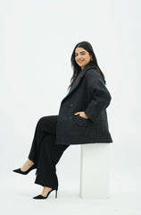 Manteau Court à carreaux Gris Anthracite