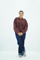 Bomber En Faux Daim Bordeau oversize