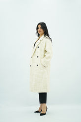 Manteau long écru texturé