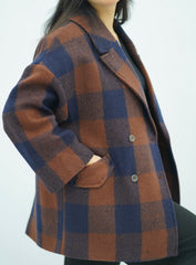 Manteau Mi-Long Oversize à Carreaux