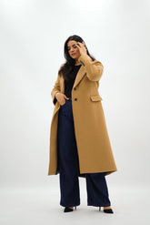 Manteau long camel à coupe droite
