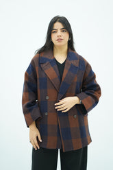 Manteau Mi-Long Oversize à Carreaux