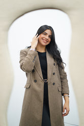 Manteau à carreaux pied-de-poule Beige