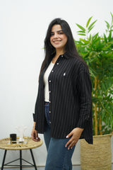 Chemise Rayé En lin - Noire