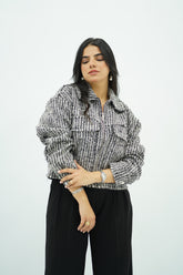 Bomber Courte en Tweed Noir et Blanc