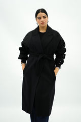 Manteau oversize noir avec ceinture