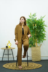 Ensemble Marron en lin chemise & pantalon – Élégance décontractée