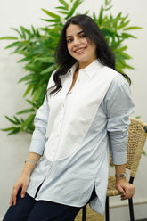 Chemise En popeline - Bleu rayures jaunes