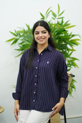 Chemise Rayé En lin - Bleu nuit