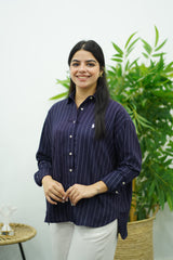 Chemise Rayé En lin - Bleu nuit