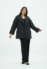 Manteau Court à carreaux Gris Anthracite