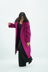 Manteau en Laine Bouclée Fushia Vif