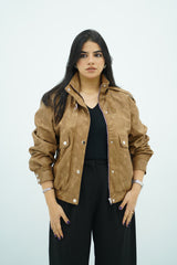 Bomber Similicuir camel Effet Vieilli