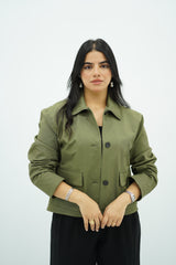 Trench Court kaki à Boutons Noirs