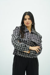Bomber à carreaux en tweed Blanc et Noir