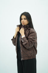 Bomber Similicuir Brun Effet Vieilli