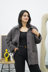 Manteau en laine avec col similicuir