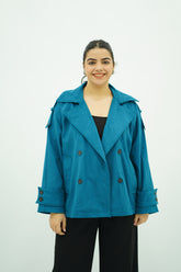 Trench Turquoise court en faux daim
