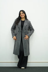 Manteau à carreaux pied-de-poule Gris