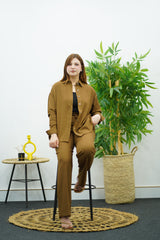 Ensemble Marron en lin chemise & pantalon – Élégance décontractée