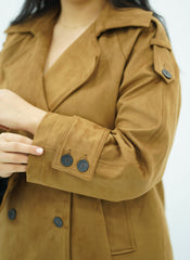 Trench court Camel en Faux Daim