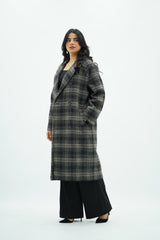 Manteau Long à Grand Motif Carreaux