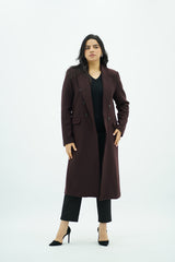 Manteau Long Ajusté Bordeaux