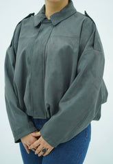 Bomber Gris en faux daim