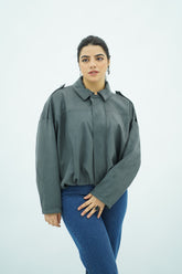 Bomber Gris en faux daim