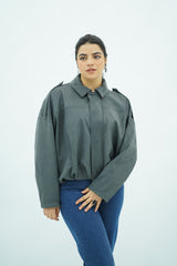 Bomber Gris en faux daim