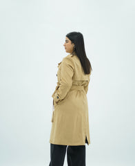 Trench Beige Mi-Long en Faux Daim