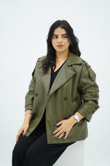 Trench court en similicuir Kaki