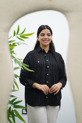 Chemise Rayé En lin - Noire