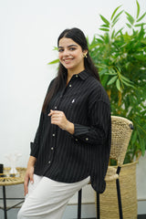 Chemise Rayé En lin - Noire